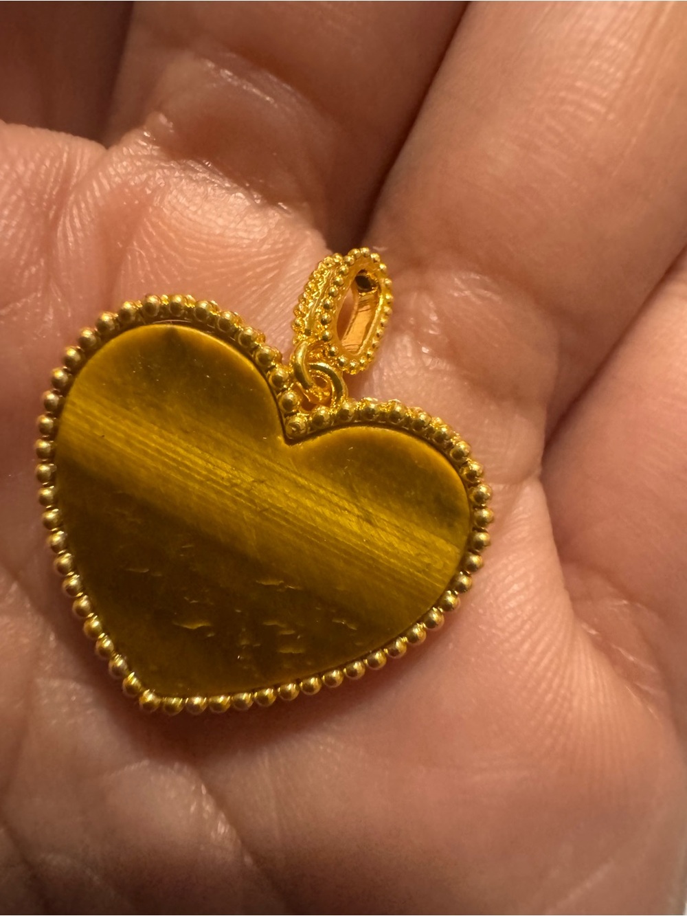 18K Real Gold-Tone Tiger Eye Heart Pendant Necklace Charm